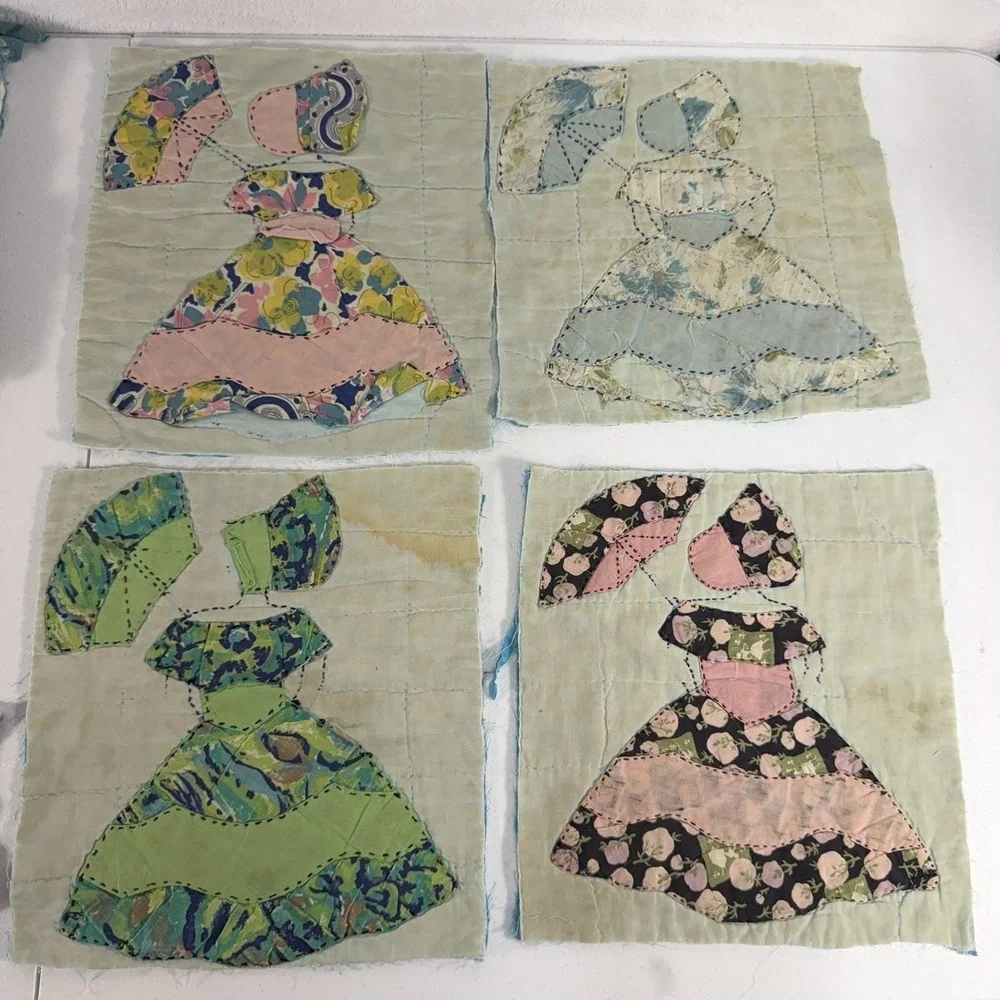 Vintage Southern Belle 16 Flour Sack Quilt Pieces Blocks Unfinished Project